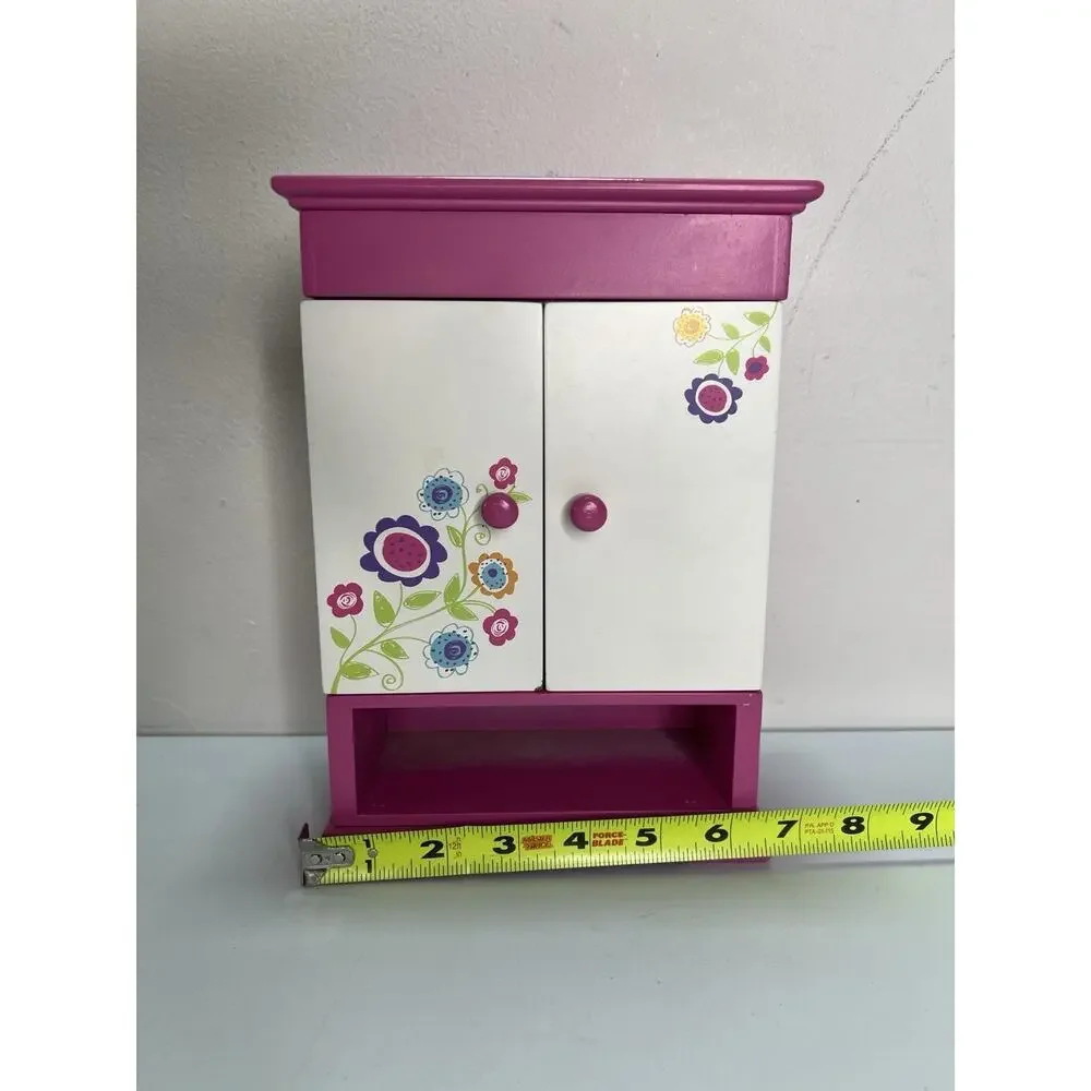 Claire’s Pink White Floral Jewelry Box Girls Cabinet Style Organizer w/ Doors
